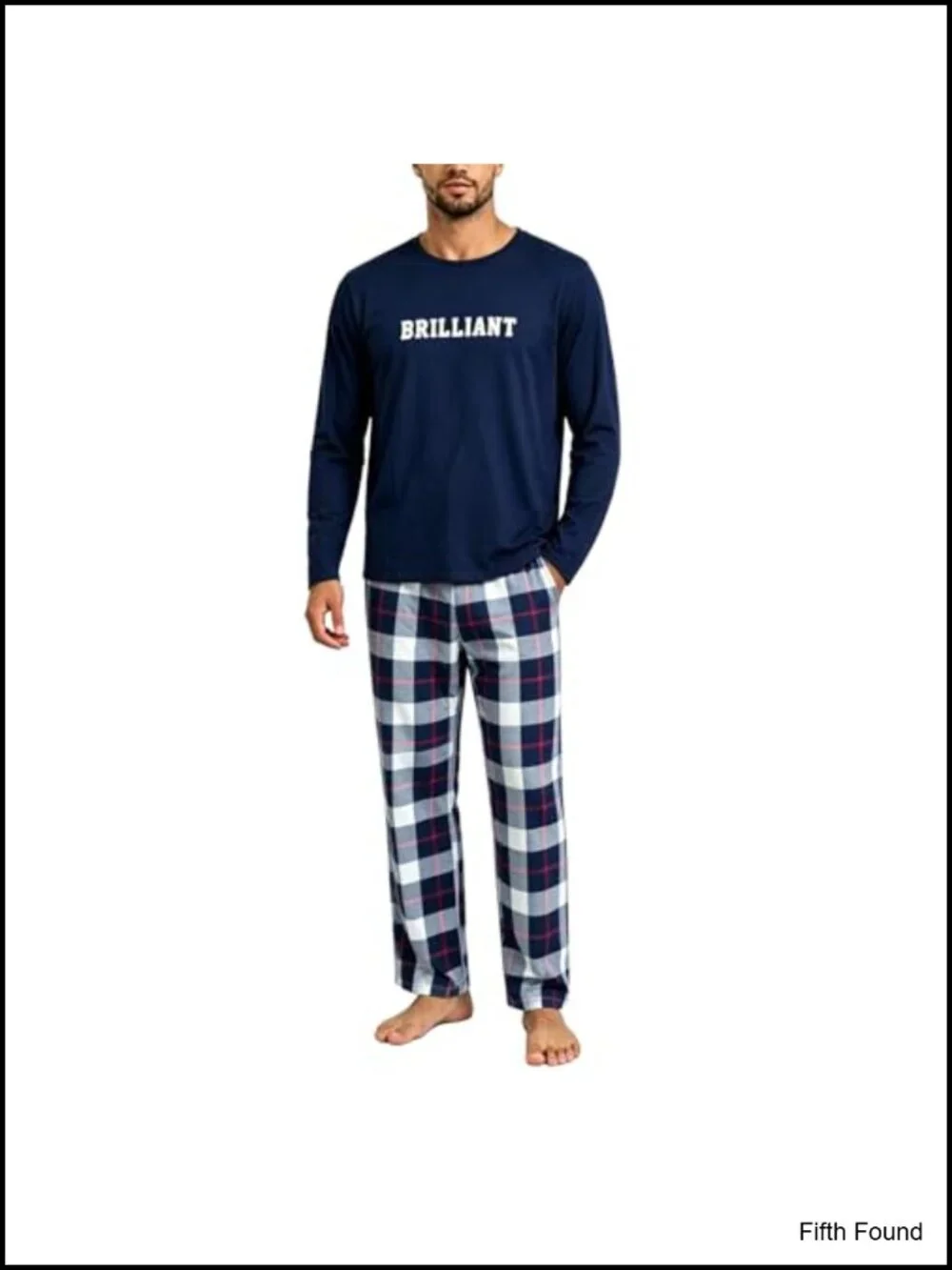 Men's Long Sleeve Pajama Set - Plaid Pants Soft Sleepwear